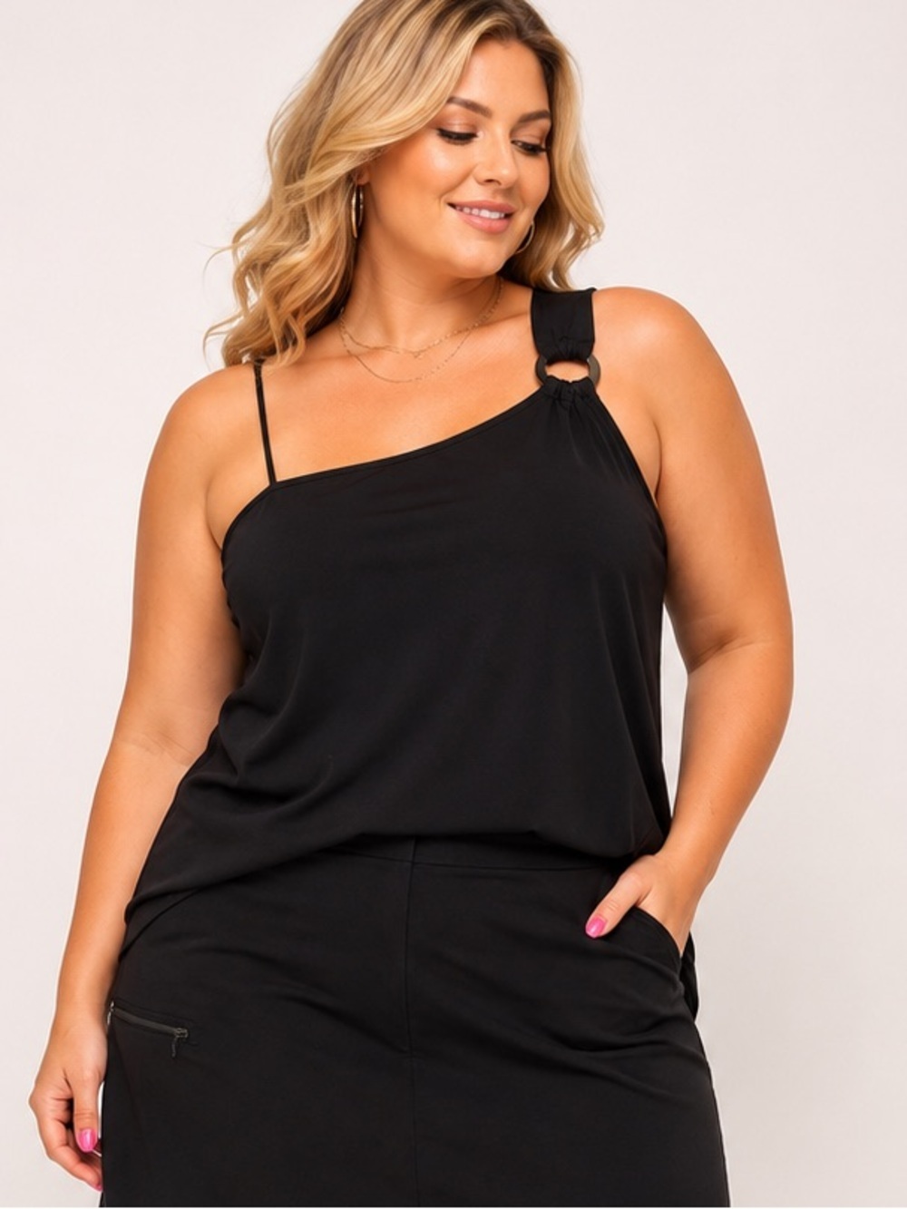Addition Elle One Shoulder Black Tank Top Stretchy Size 3X Party Summer Casual